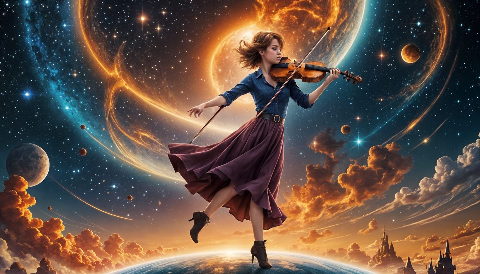 Lindsey Stirling Dancing with Violin in Space
