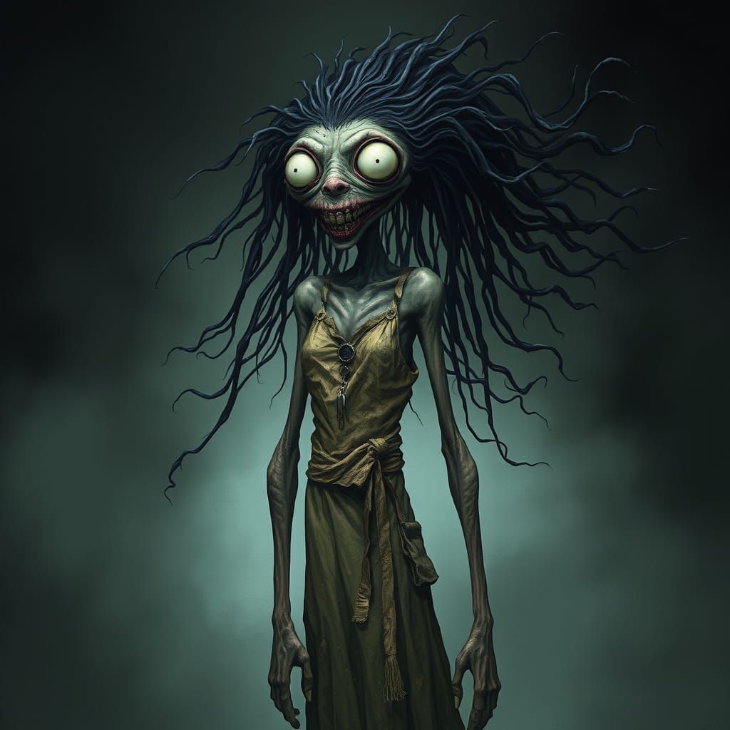 Horrifying Tall Monster in Dark Mist, Hyperdetailed