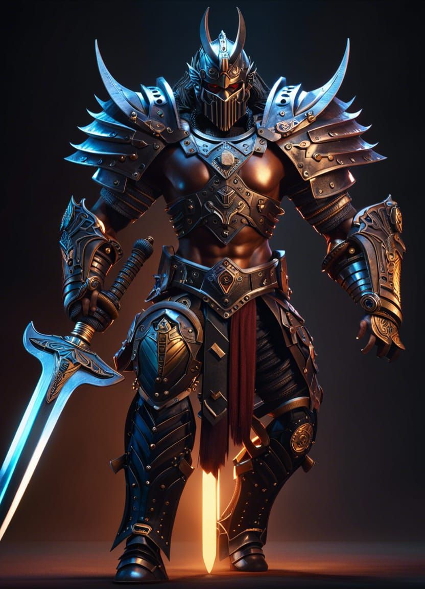 Robotic Barbarian with Longsword: Hyperdetailed Concept Art