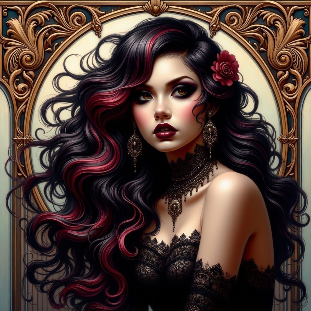 Surreal Pin-Up Goddess in Elegant Rock and Roll Style