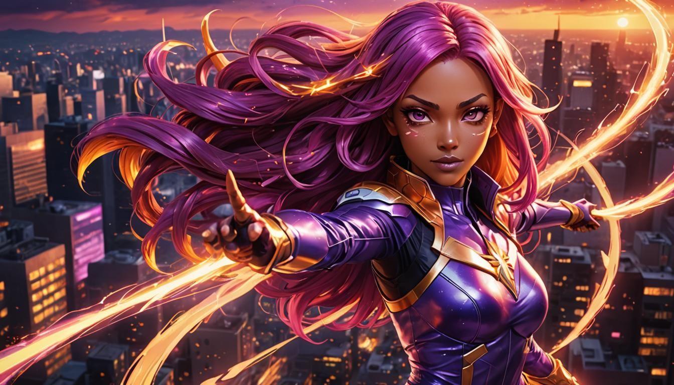 Starfire's Dynamic Flight: Anime-Style Starbolt Display