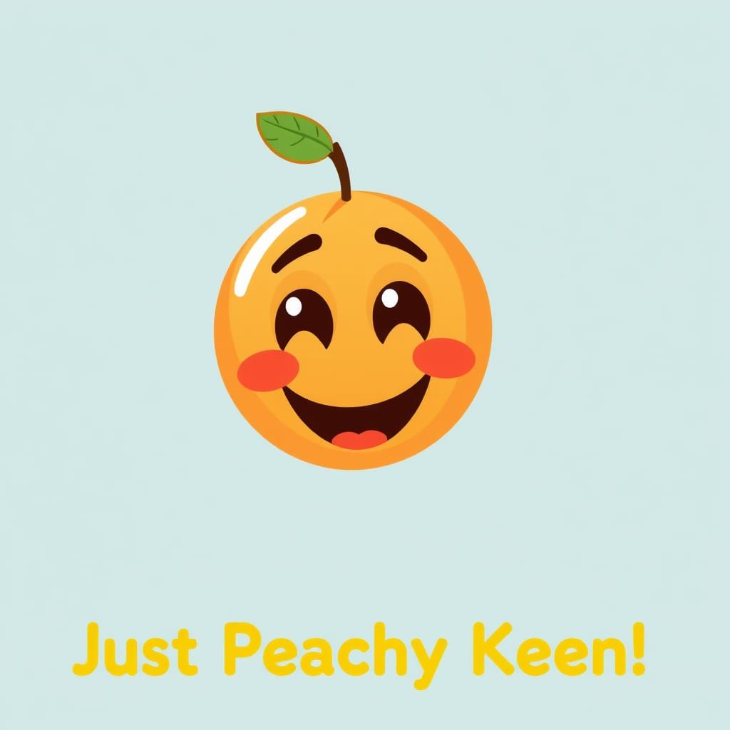 Funny Peach Character in Emoji Cartoon Style
