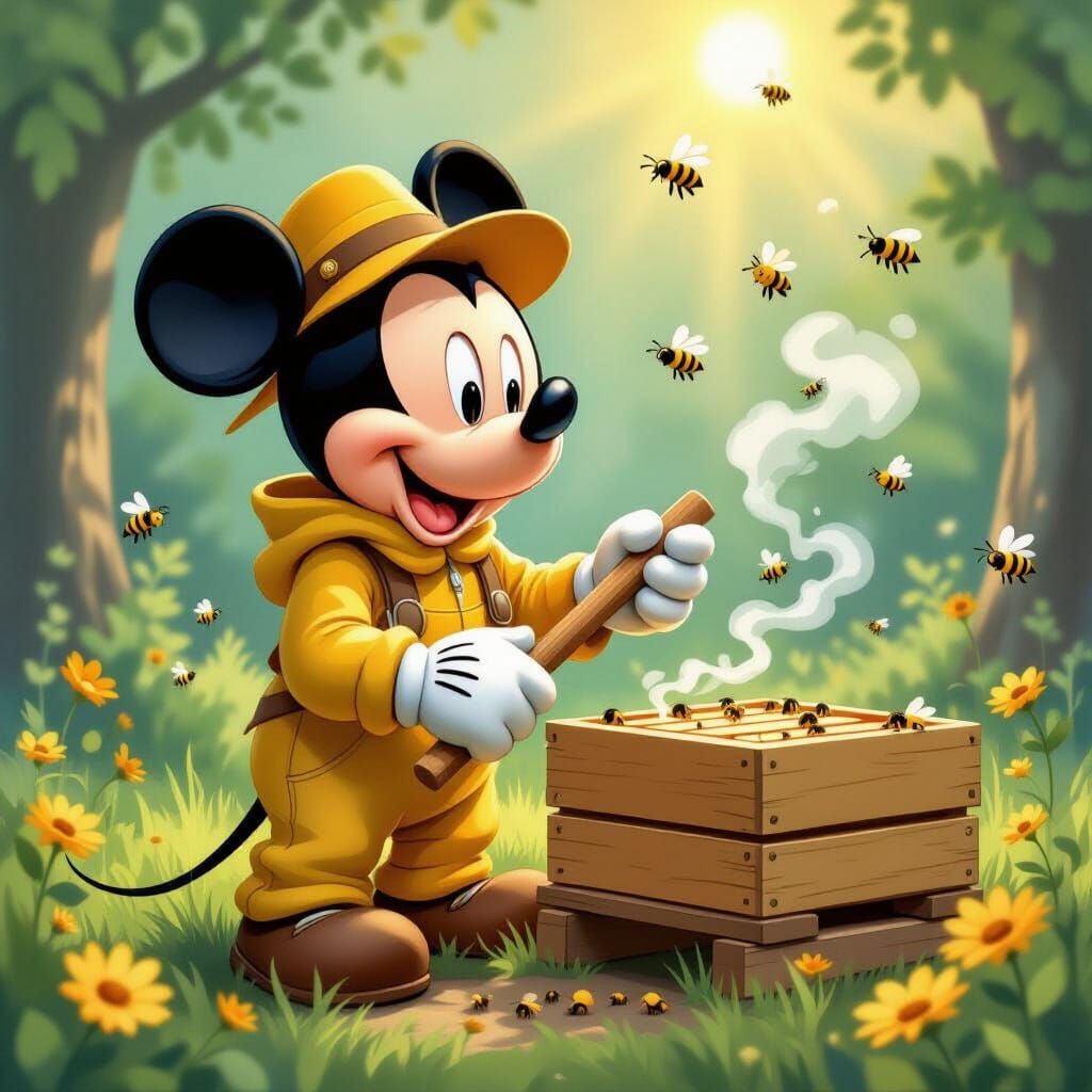 Mickey Mouse as Beekeeper in Disney Style