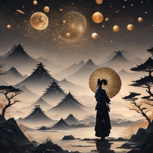 Girl in Hanfu Watching the Moon