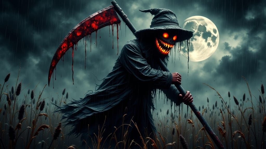 Dark Scarecrow Under a Blood Moon