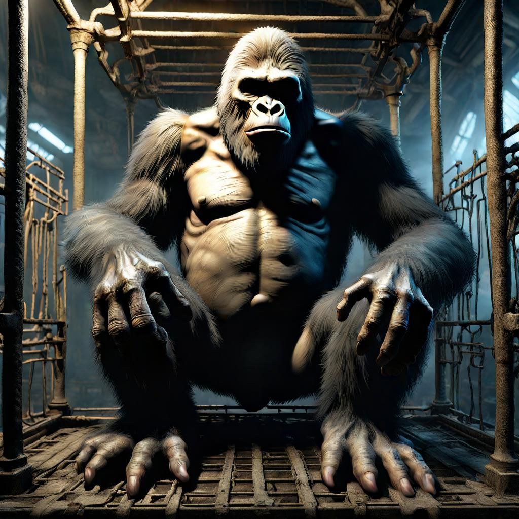 King Kong on Bone Cage: Photorealistic Concept Art
