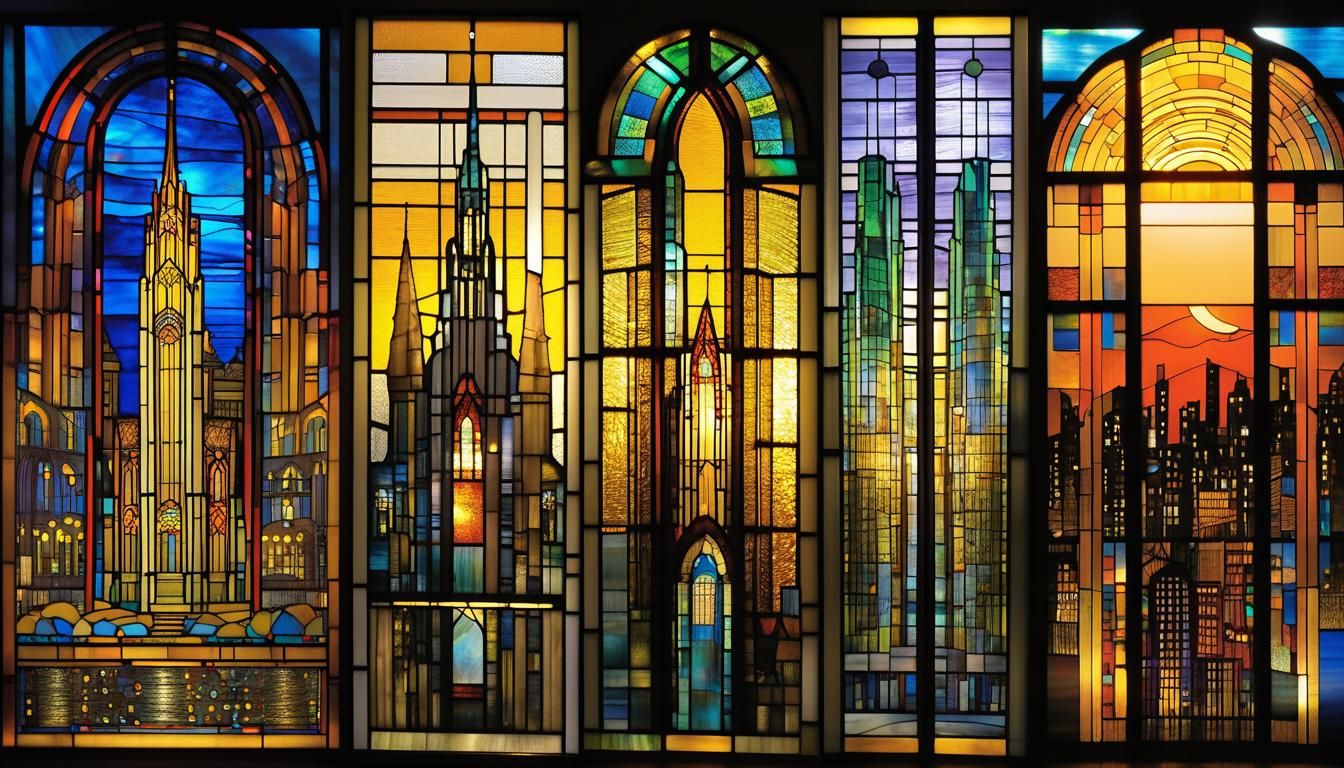 Aureolin Stained Glass Cityscape in MADART Style