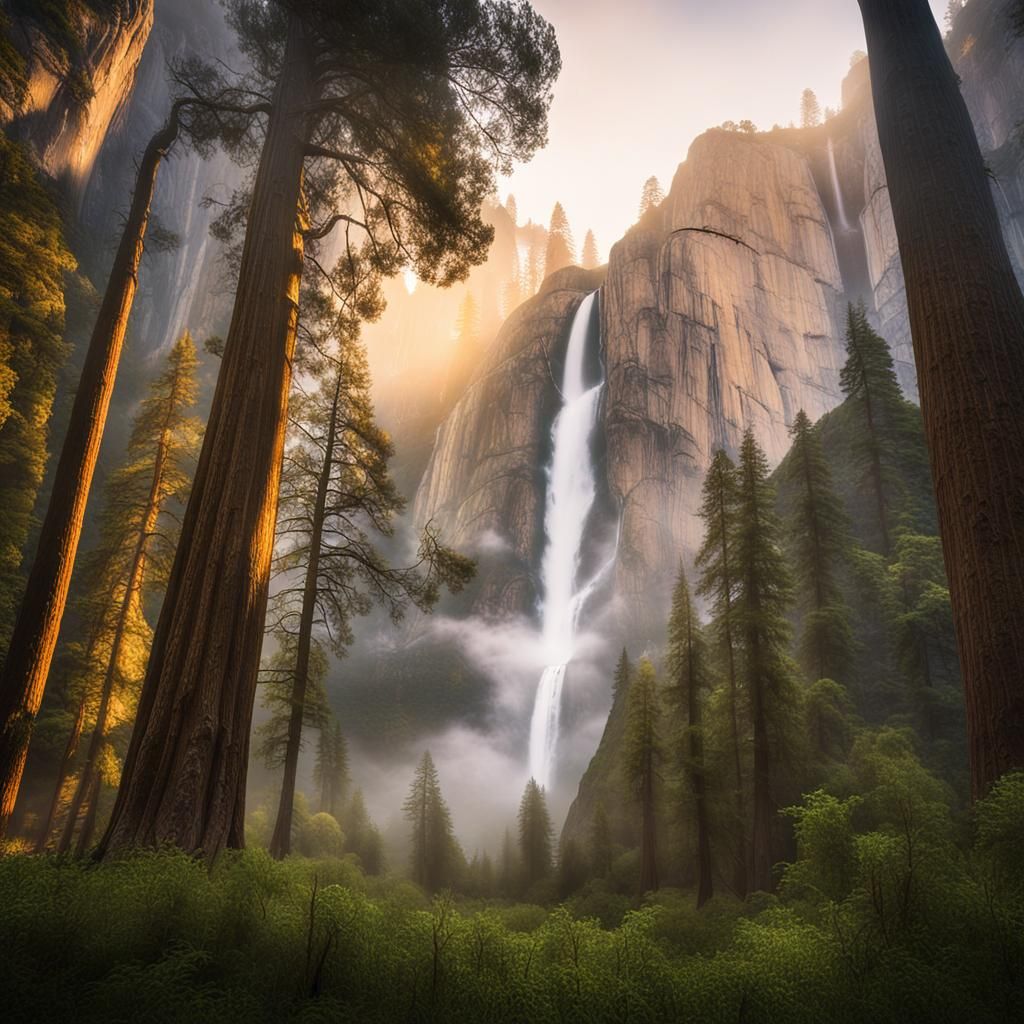 Misty Bridalveil Fall: Yosemite National Park Landscape