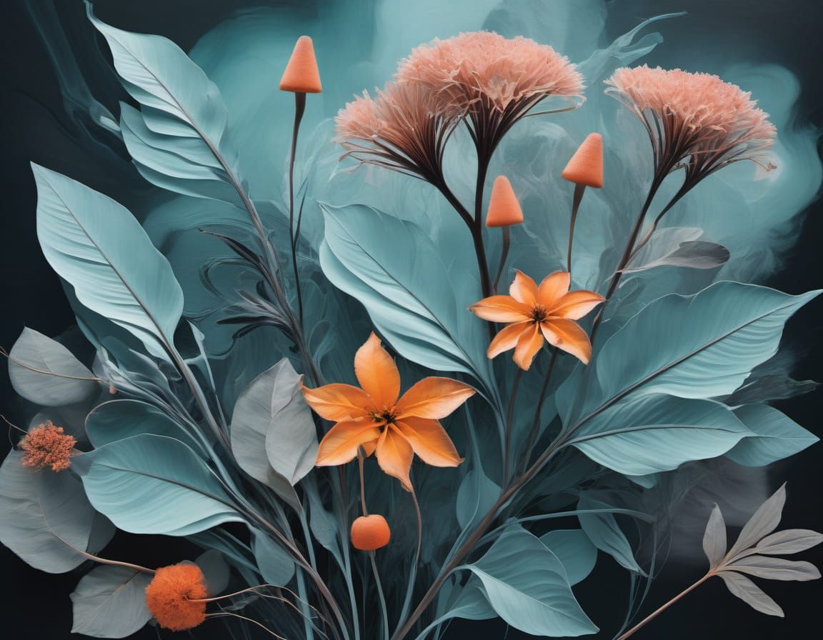 Abstract Surrealism Composite: Floral and Thermal Elements