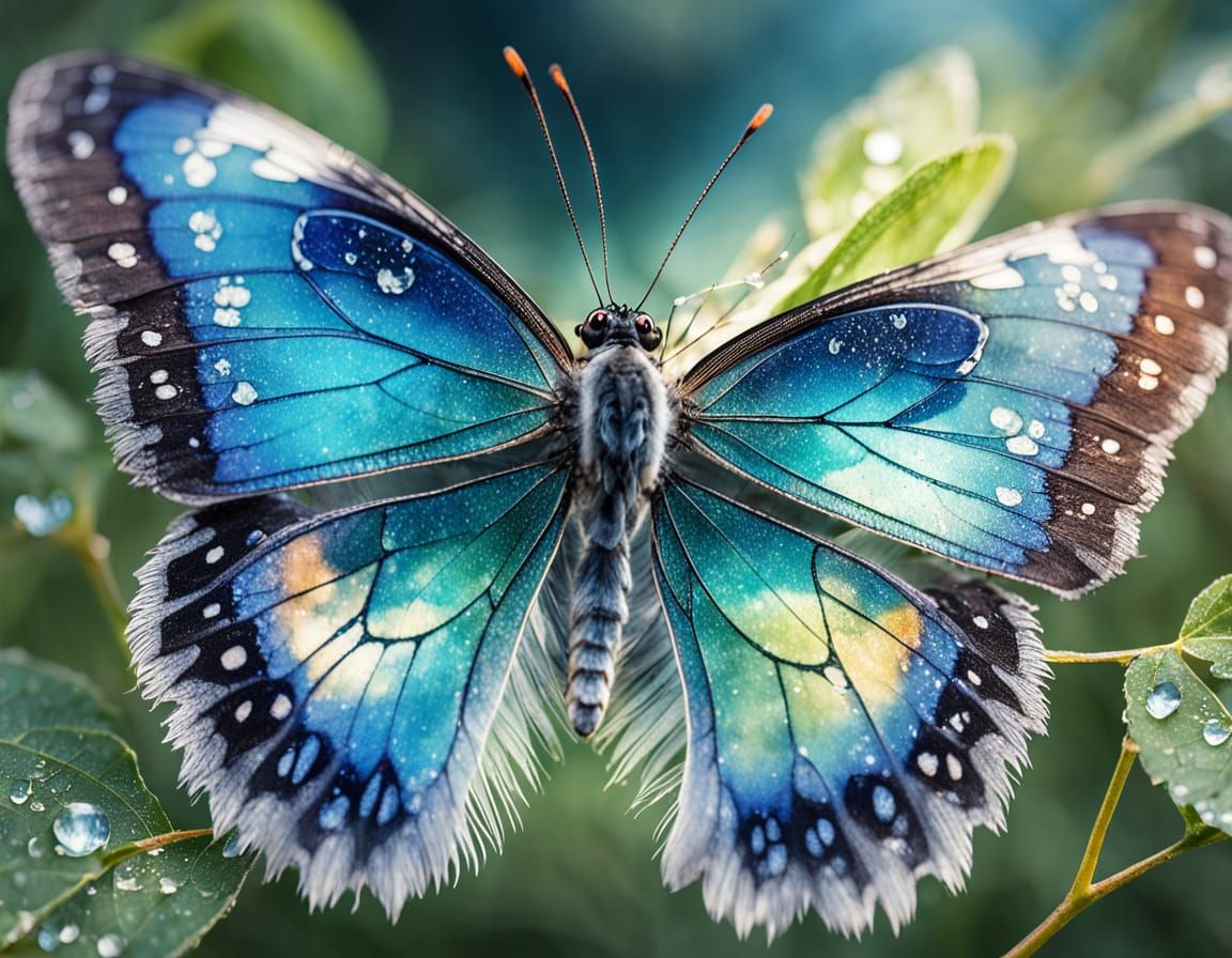 Delicate Watercolor Butterfly in Macro Photography Style