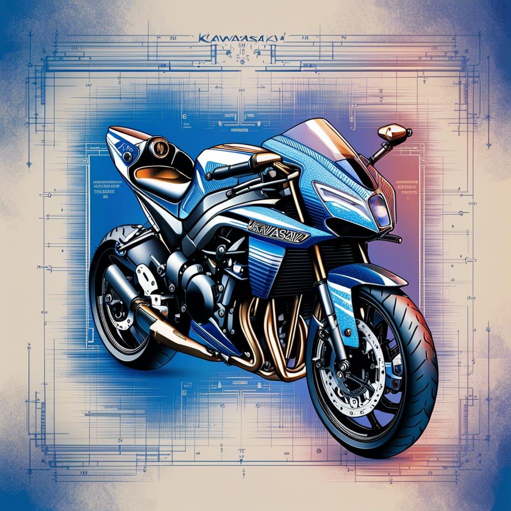 Kawasaki modern/classic motorbike blueprint
