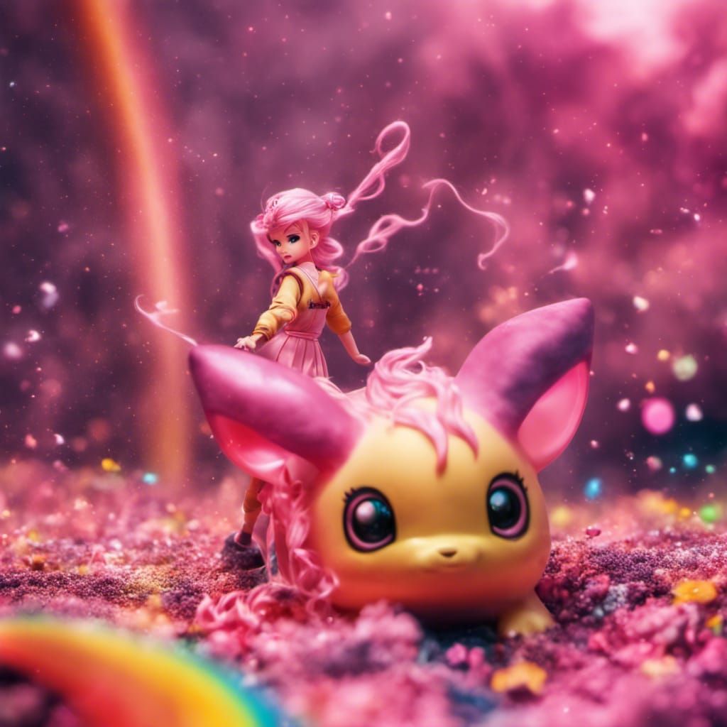 Pink Raichu and Barbie in Rainbows, HDR