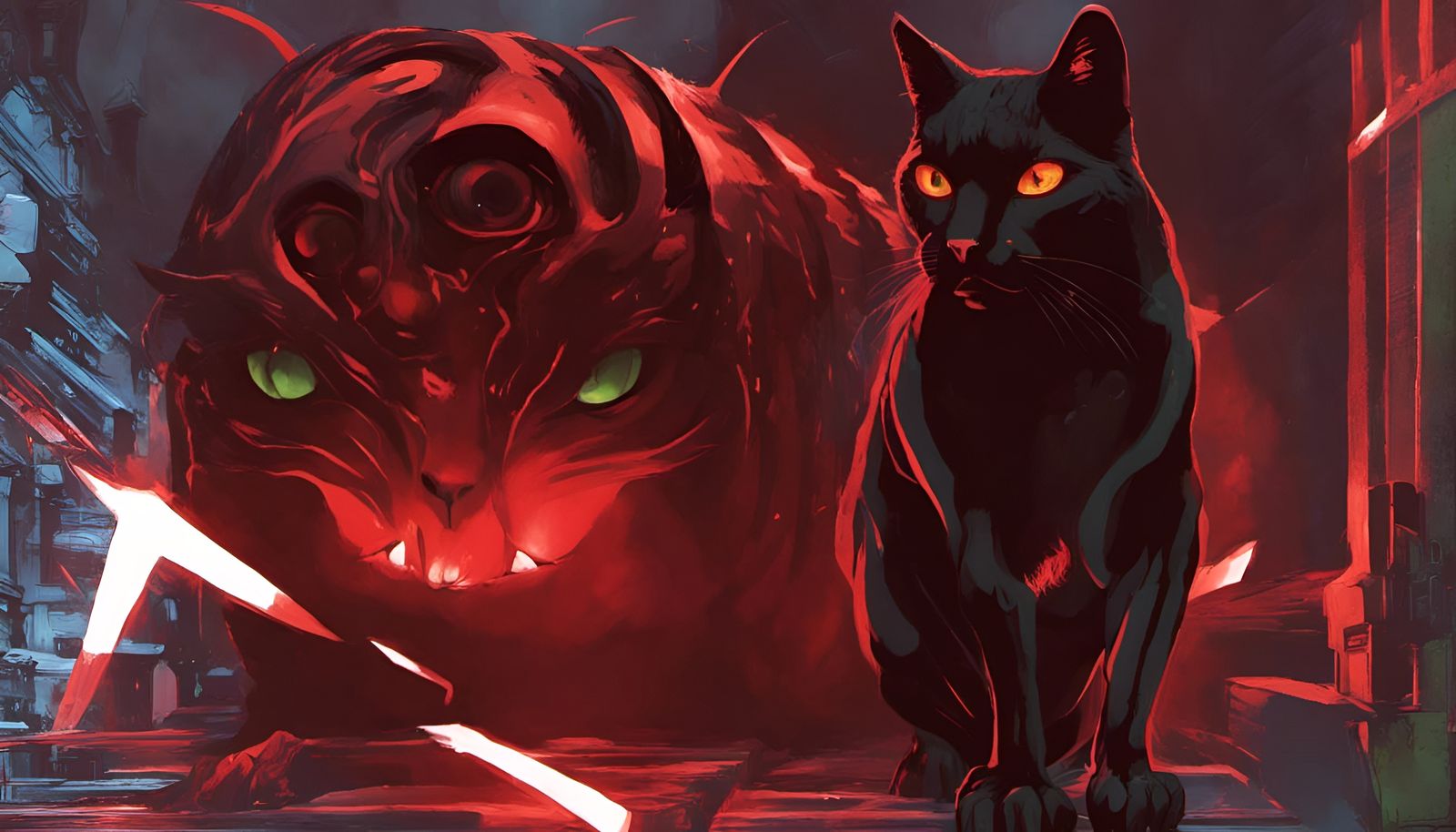 Dark Templar Cat with Laser Eyes, HR Giger Style