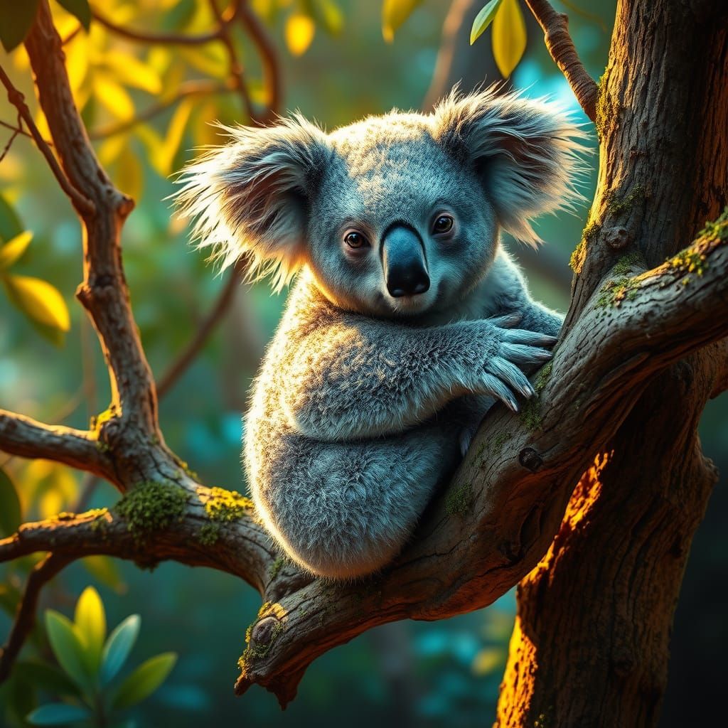 Vibrant Australian Wilderness Scene with Realistic Koala