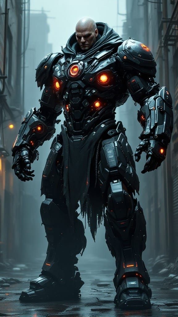 Cybernetic Warlord Dominates Dark Industrial Alley in Hulkin...