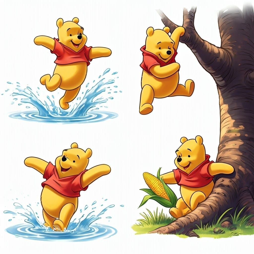 Winnie the Pooh Characters in Colorful Kids' Art