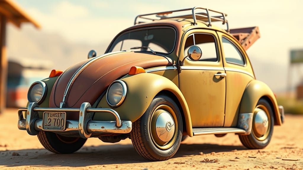 VW Beetle in Whimsical Claymation Style