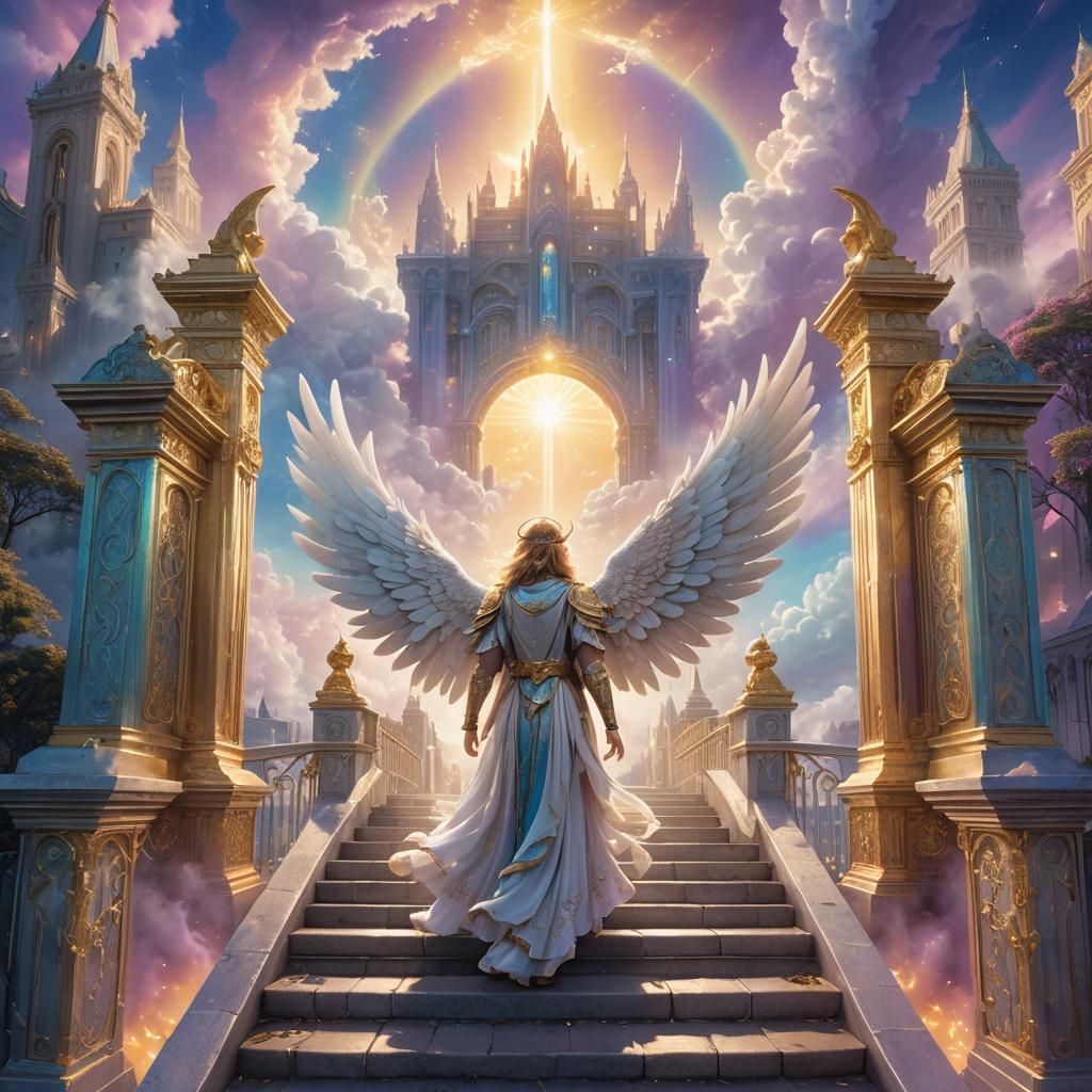 Angelic Guardian at Heaven's Gate: Fantasy Matte Painting