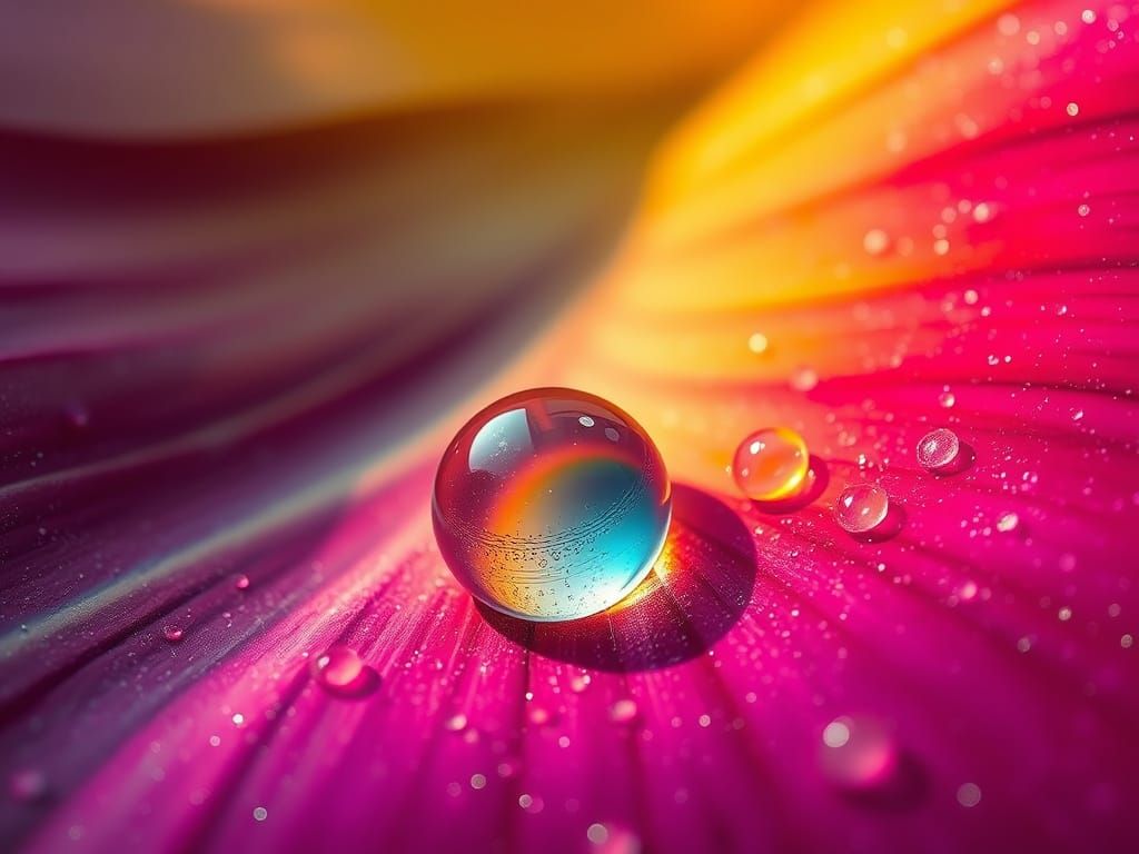 Macro Water Droplet on Flower Petal, Hyper-Realistic