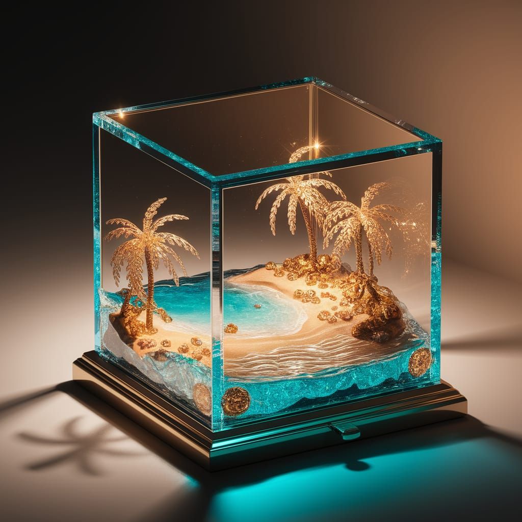 Miniature Cyprus Beach in Glass Jewelry Box