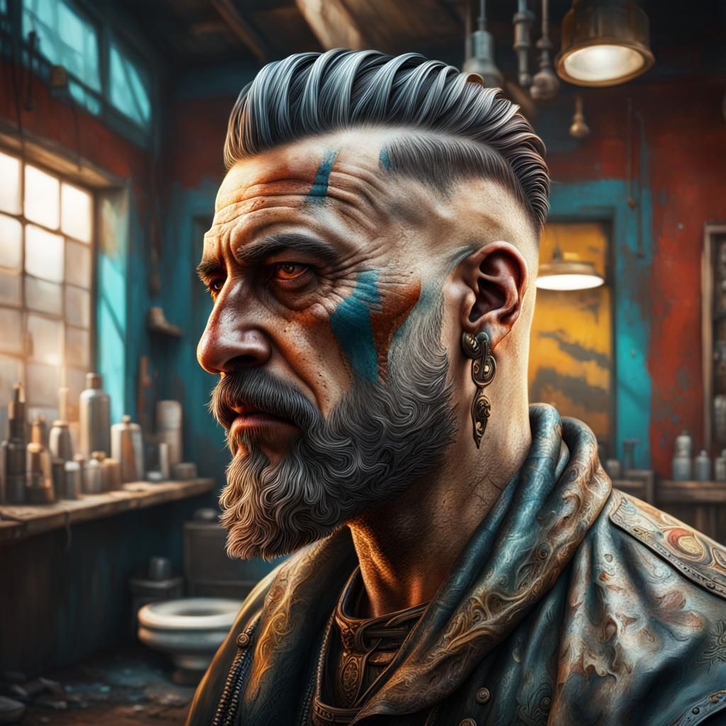 Post-Apocalyptic Turkish Barber Shop in Hyperrealistic Style