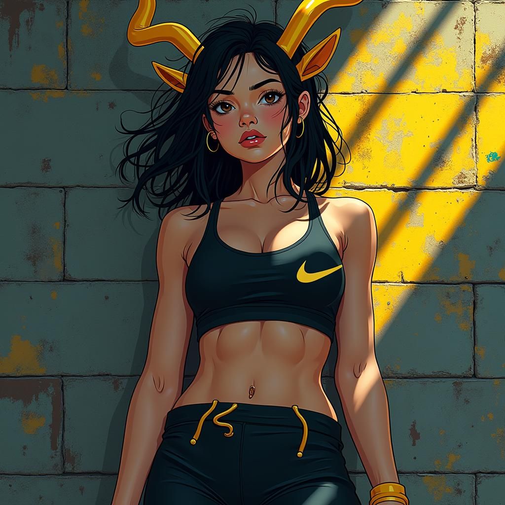 Anime Goddess Faun in Gold on Subway Wall