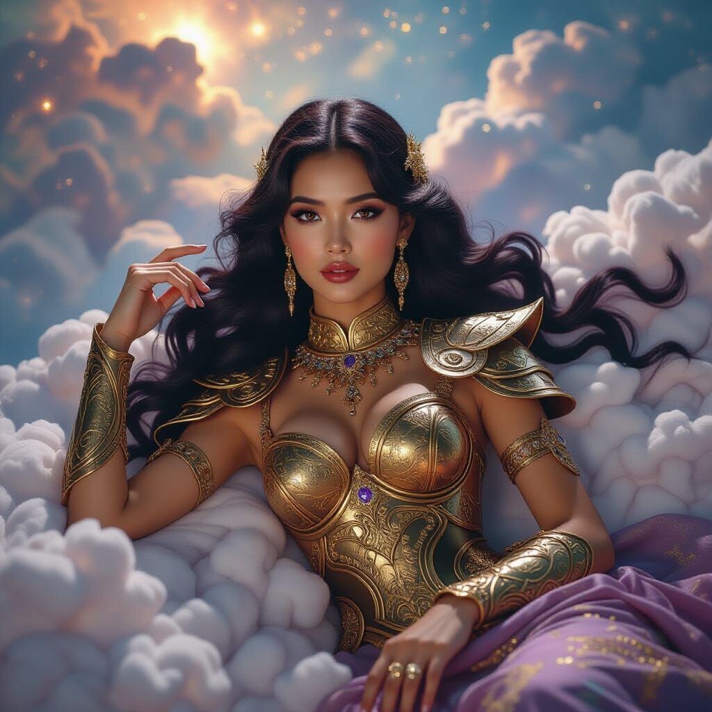 Malay Goddess in Nebula Clouds: Surrealist Collage