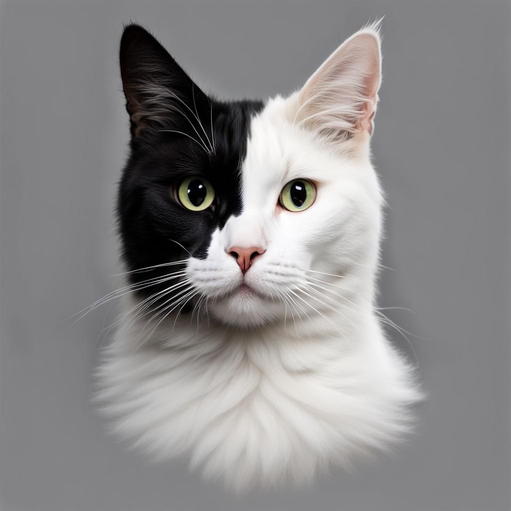 Bi-Colored Cat: Half White, Half Black