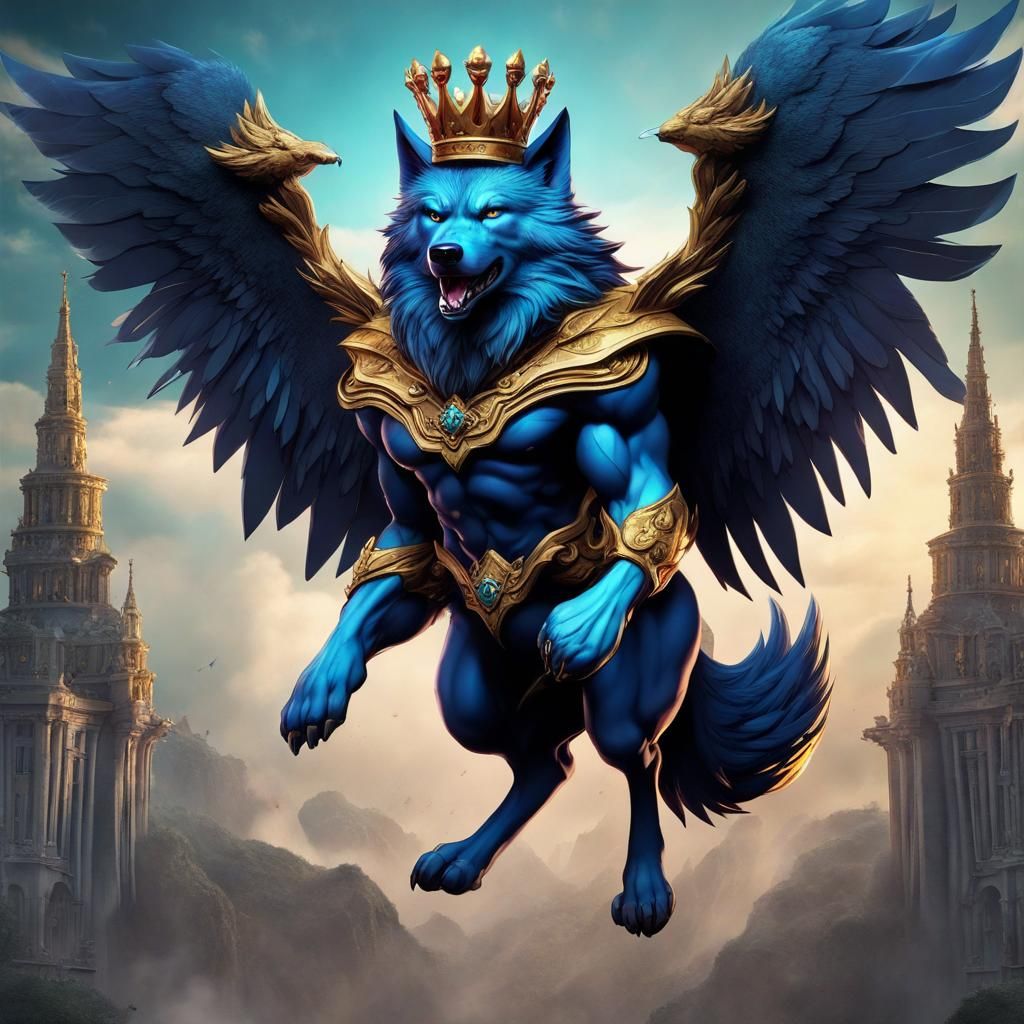 Winged Wolf King in Tuxedo: Fantasy Concept Art