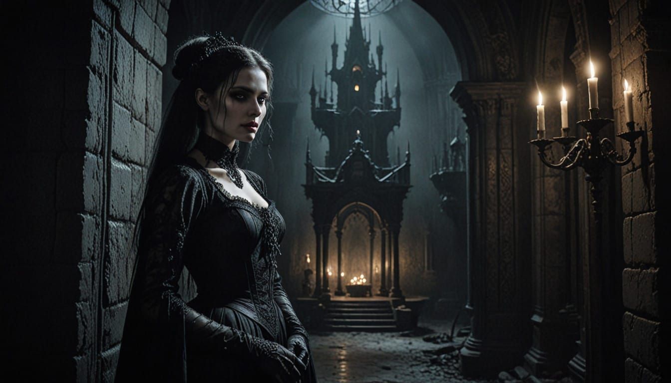 Gothic Heroine in Victorian Attire, Dracula's Castle