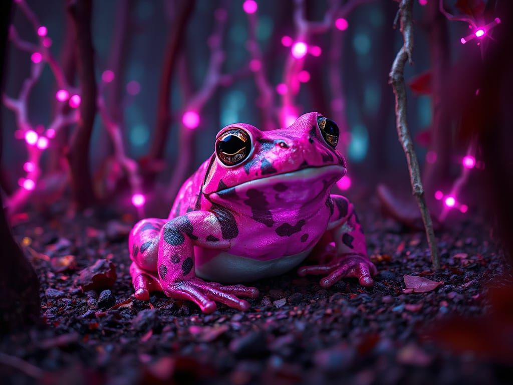 Fiber Optic Forest Landscape with Camouflaged Frog
