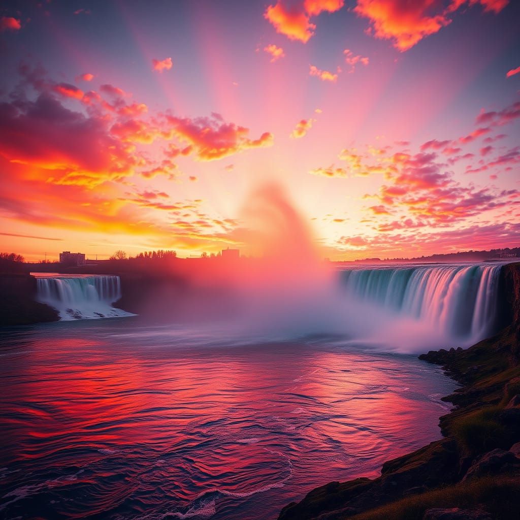 Warm Sunset Reflections at Niagara Falls