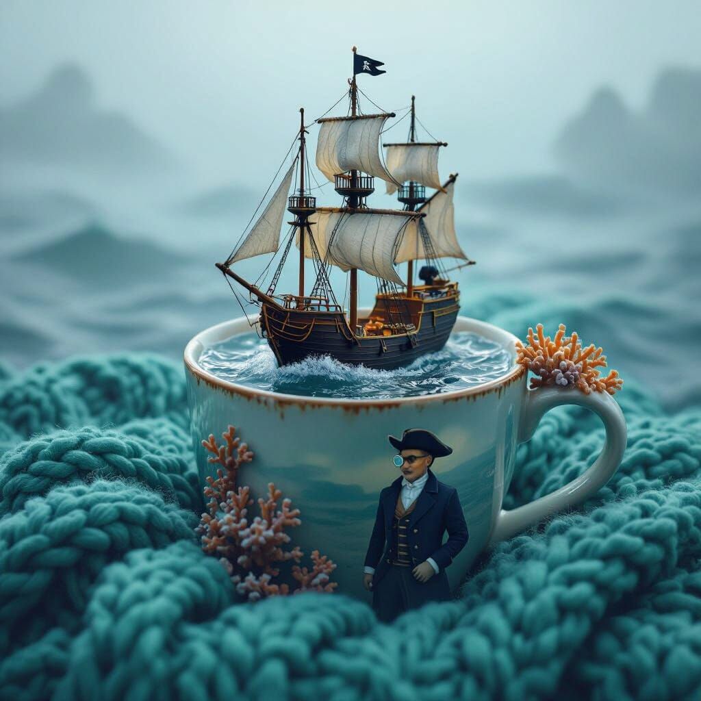 Pirate Ship Navigates Earl Grey Tea Ocean in Mug