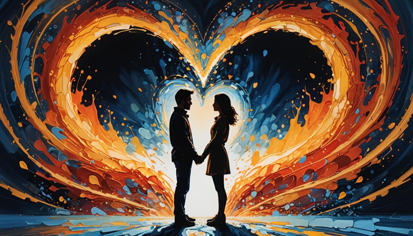 Embracing Couple with Glowing Heart: Hyperdetailed Splash Ar...