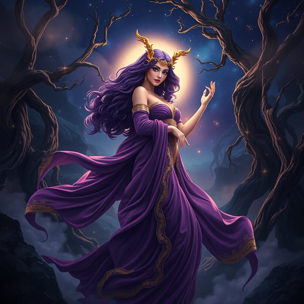 Mystical Virgo Maiden in Rich Purple Robes
