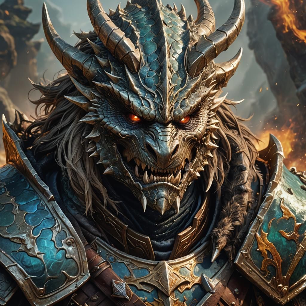 Hyperrealistic Dragonborn Concept Art Portrait