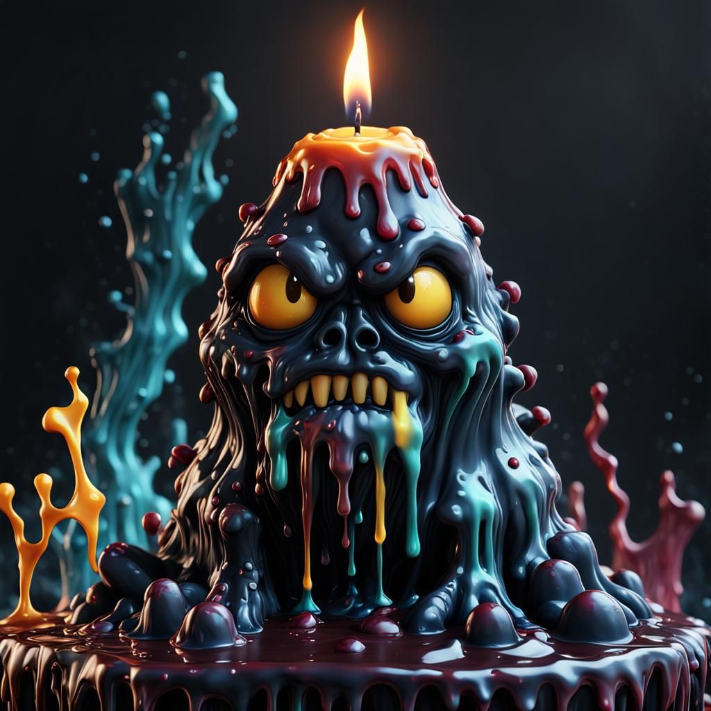 Melting Black Candle Wax Monster in Detailed Matte Painting