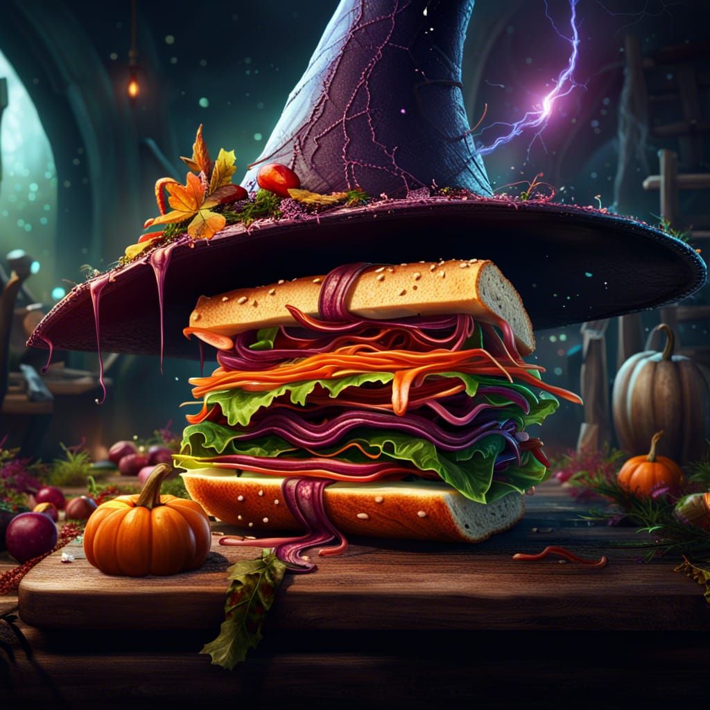 Sandwich Witch Hat: Detailed Digital Fantasy Art