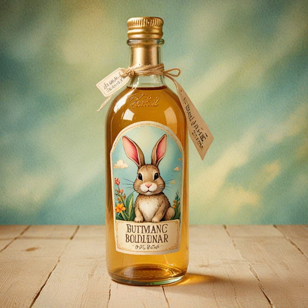 Vintage Whimsy Bottle with a Silly Bunny Label