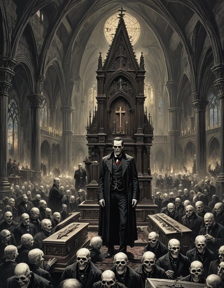 Sinister Victorian Vampire Funeral in Gothic Church