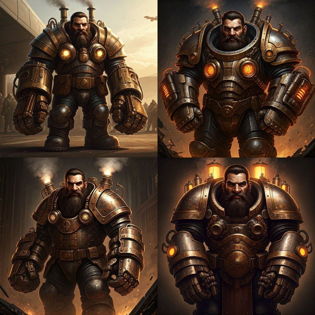 Steampunk Dwarf Sapper in Exosuit with Steam Hammer
