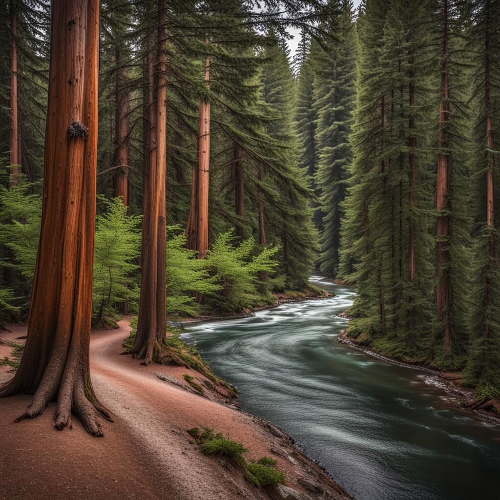 River Winding Through Cedar Forest