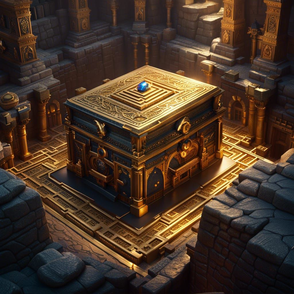 Treasure Chest in Stone Maze: Fantasy Concept Art