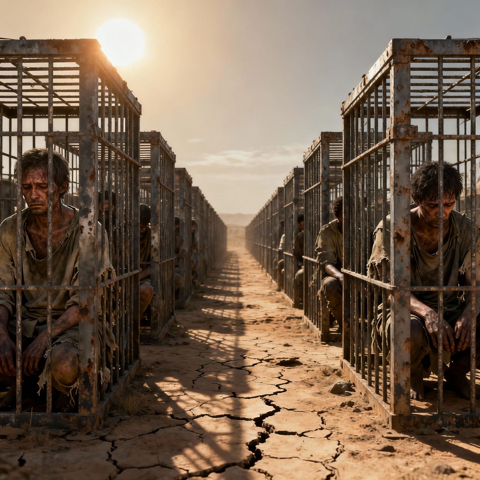 Dystopian Prisoners in Sun-Scorched Cages