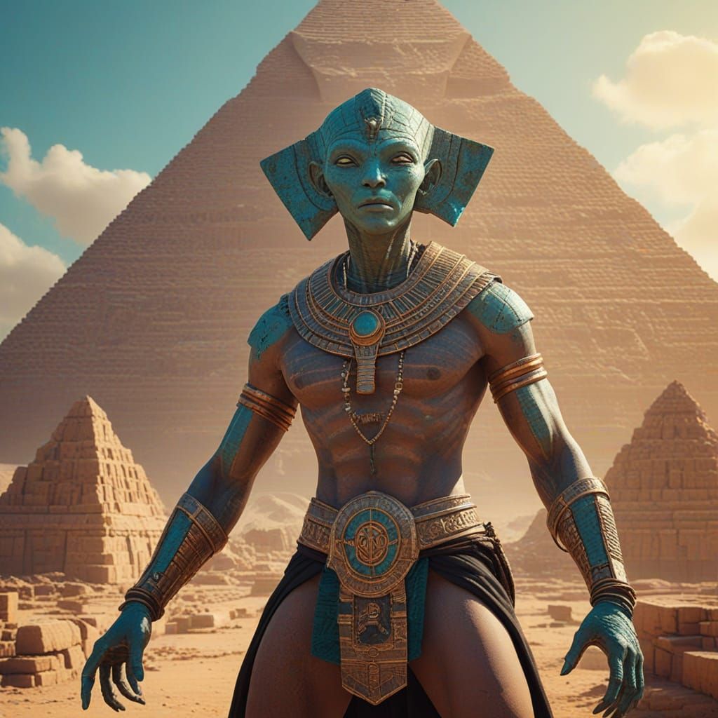Alien Warrior Constructs Ancient Pyramid in Epic Fantasy Sce...