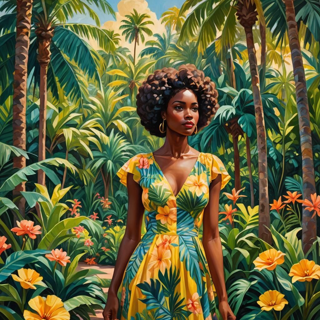 Tropical Woman in Fauvist Oil Painting