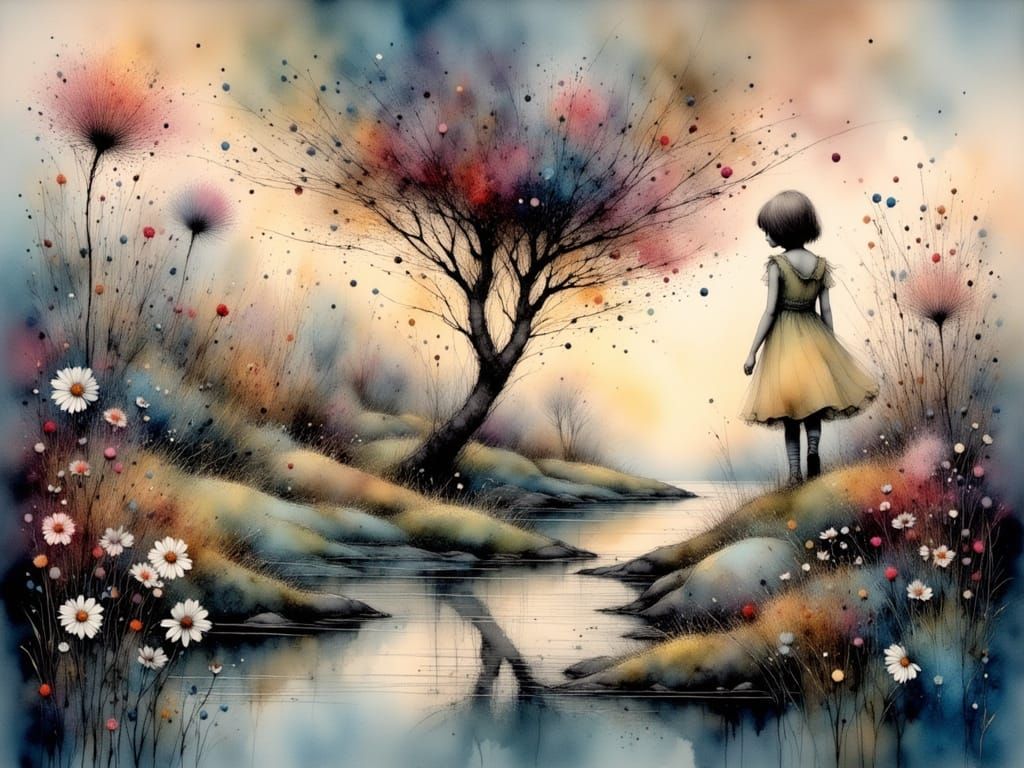 Dreamlike Landscape in Charcoal and Ink