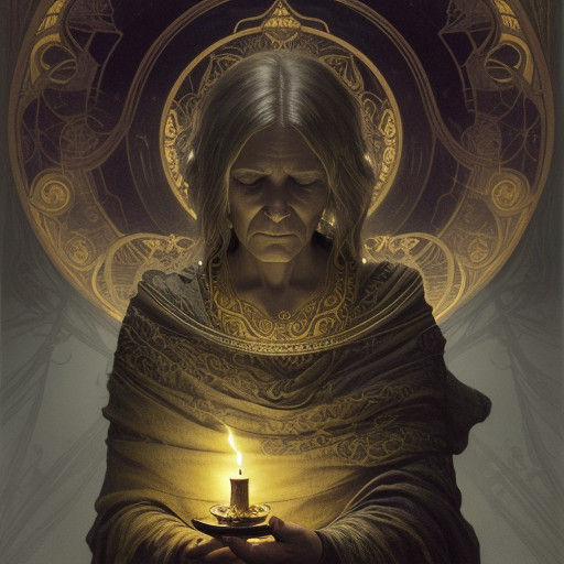 Elderly Mother in Hospice Scene, Dark Fantasy Art