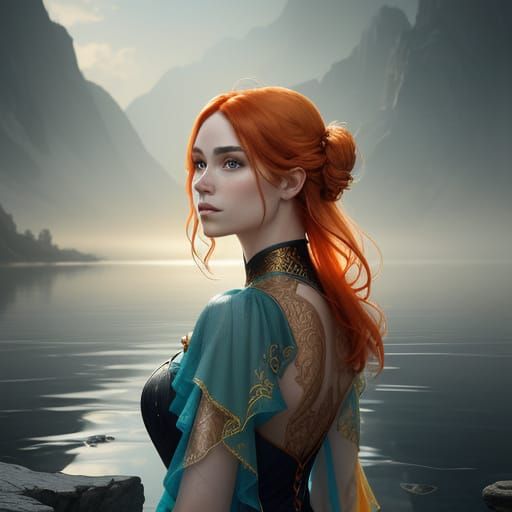 Mystical Orange Faerie Portrait in Vibrant Dreamscapes
