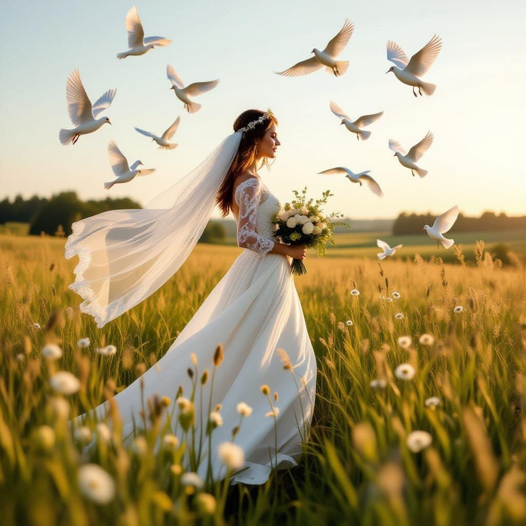 Woman in Vicar Attire Amidst Nature and Music